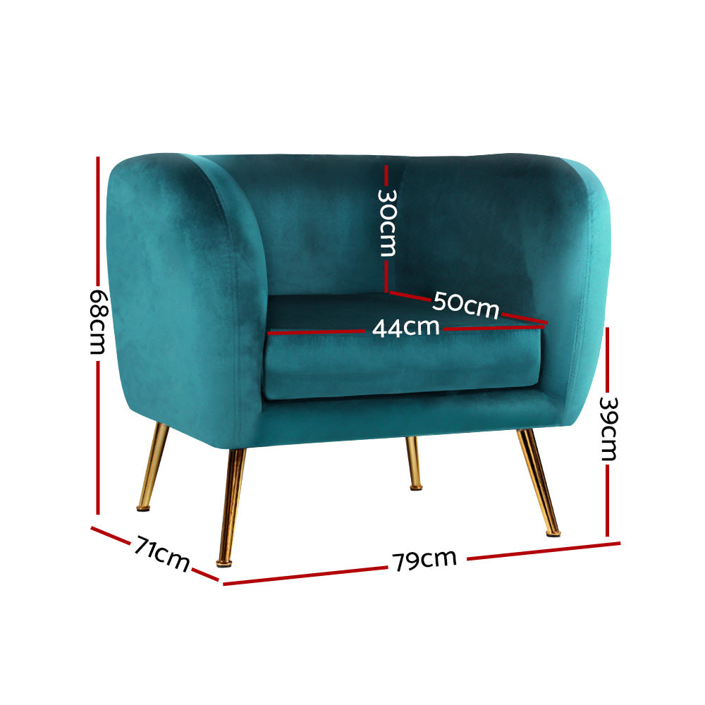 Velvet Pink/Green Armchair Lounge Sofa - Accent Chair