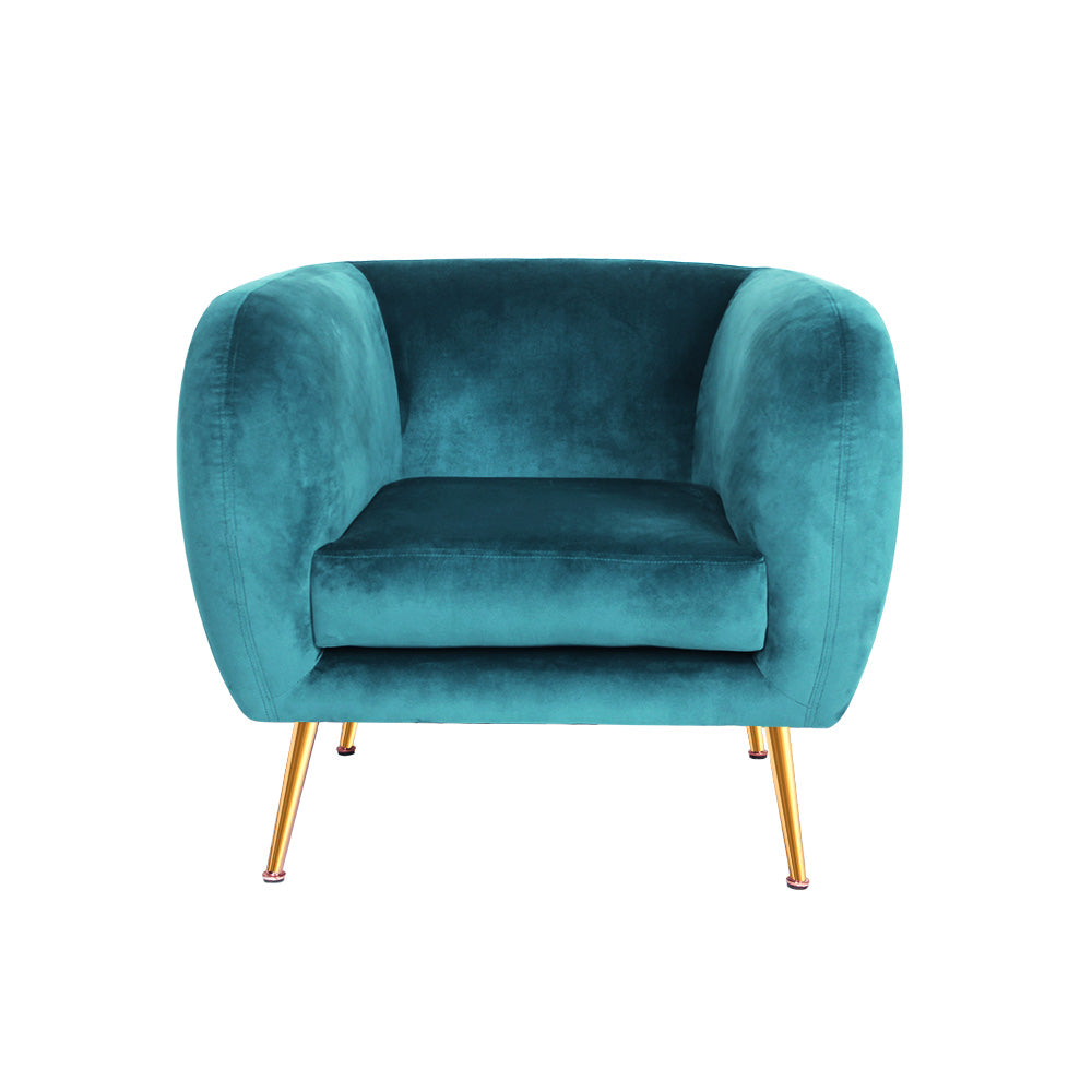 Velvet Pink/Green Armchair Lounge Sofa - Accent Chair