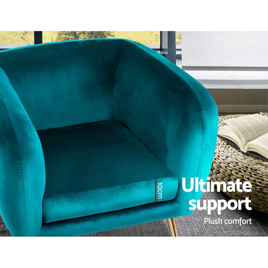 Velvet Pink/Green Armchair Lounge Sofa - Accent Chair