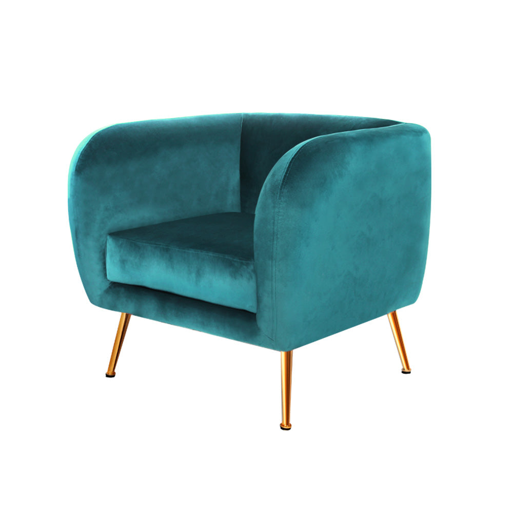 Velvet Pink/Green Armchair Lounge Sofa - Accent Chair
