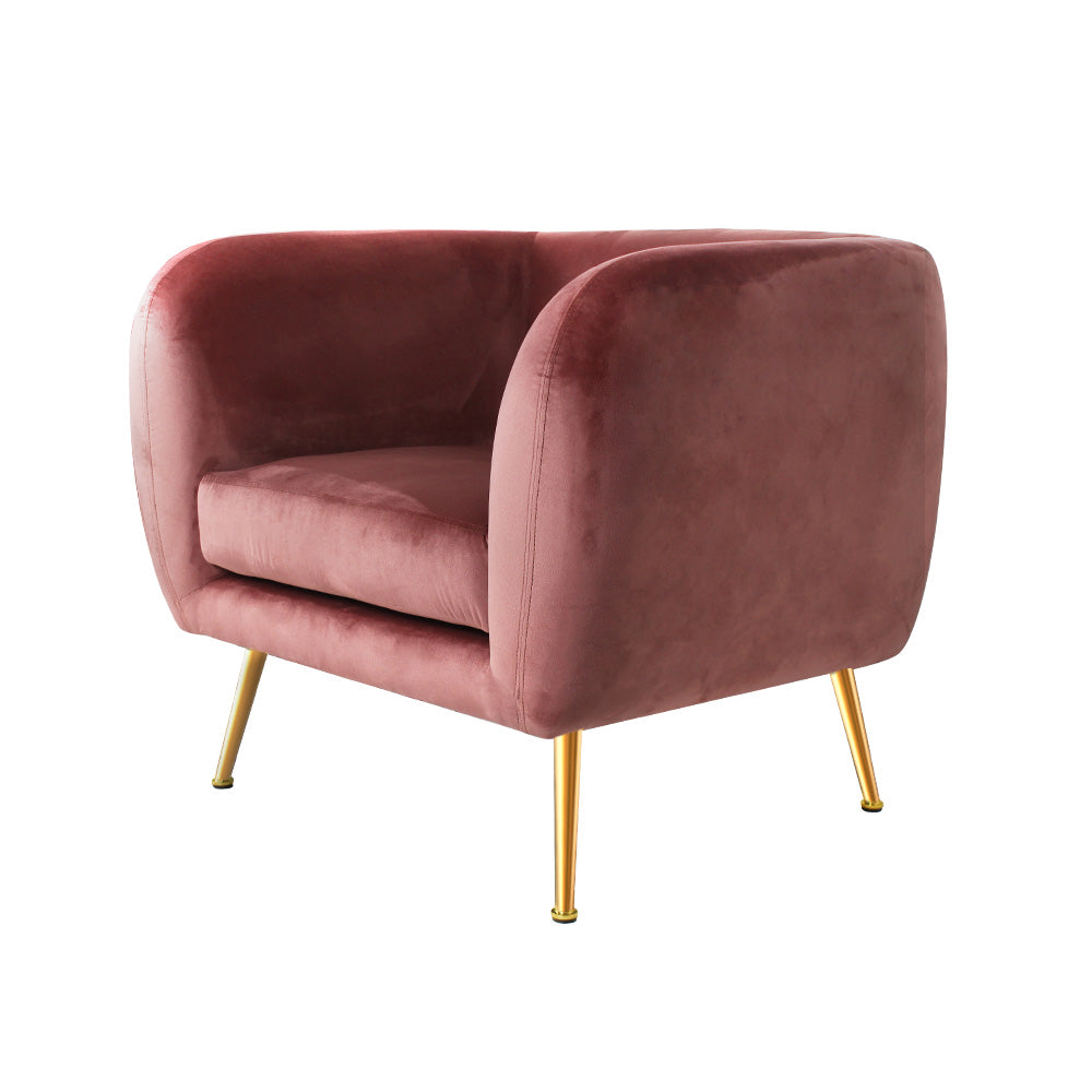 Velvet Pink/Green Armchair Lounge Sofa - Accent Chair