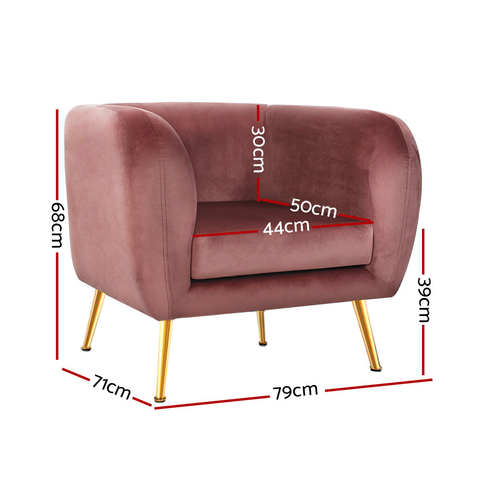 Velvet Pink/Green Armchair Lounge Sofa - Accent Chair
