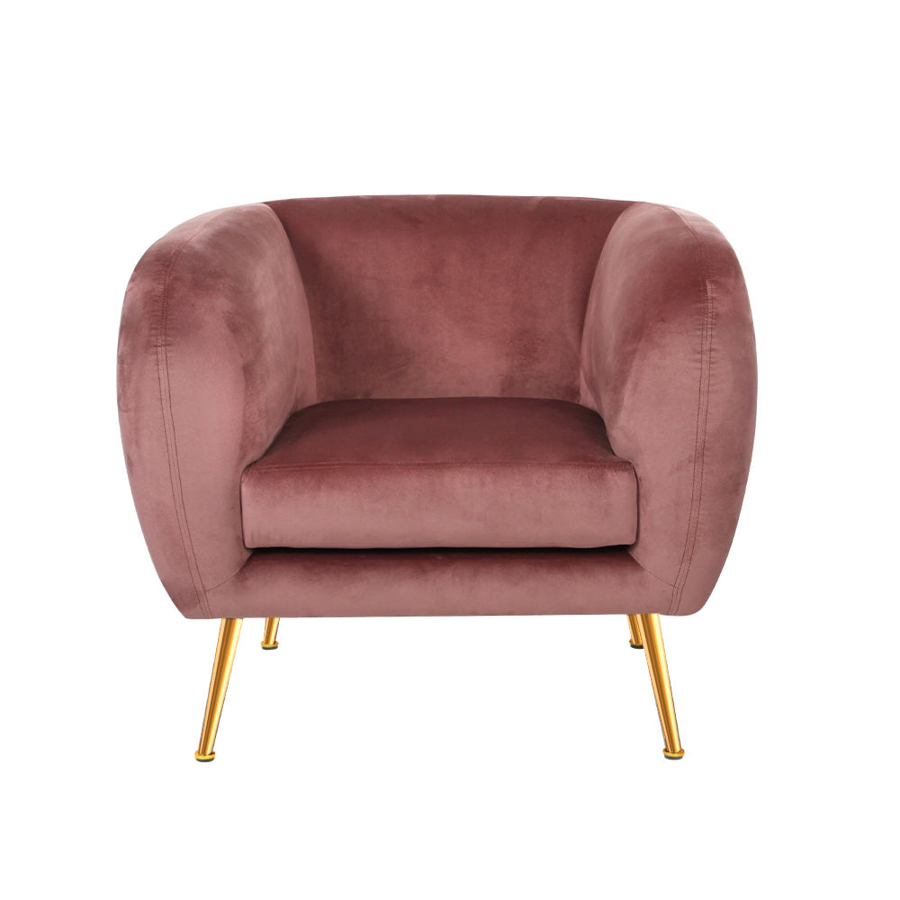 Velvet Pink/Green Armchair Lounge Sofa - Accent Chair