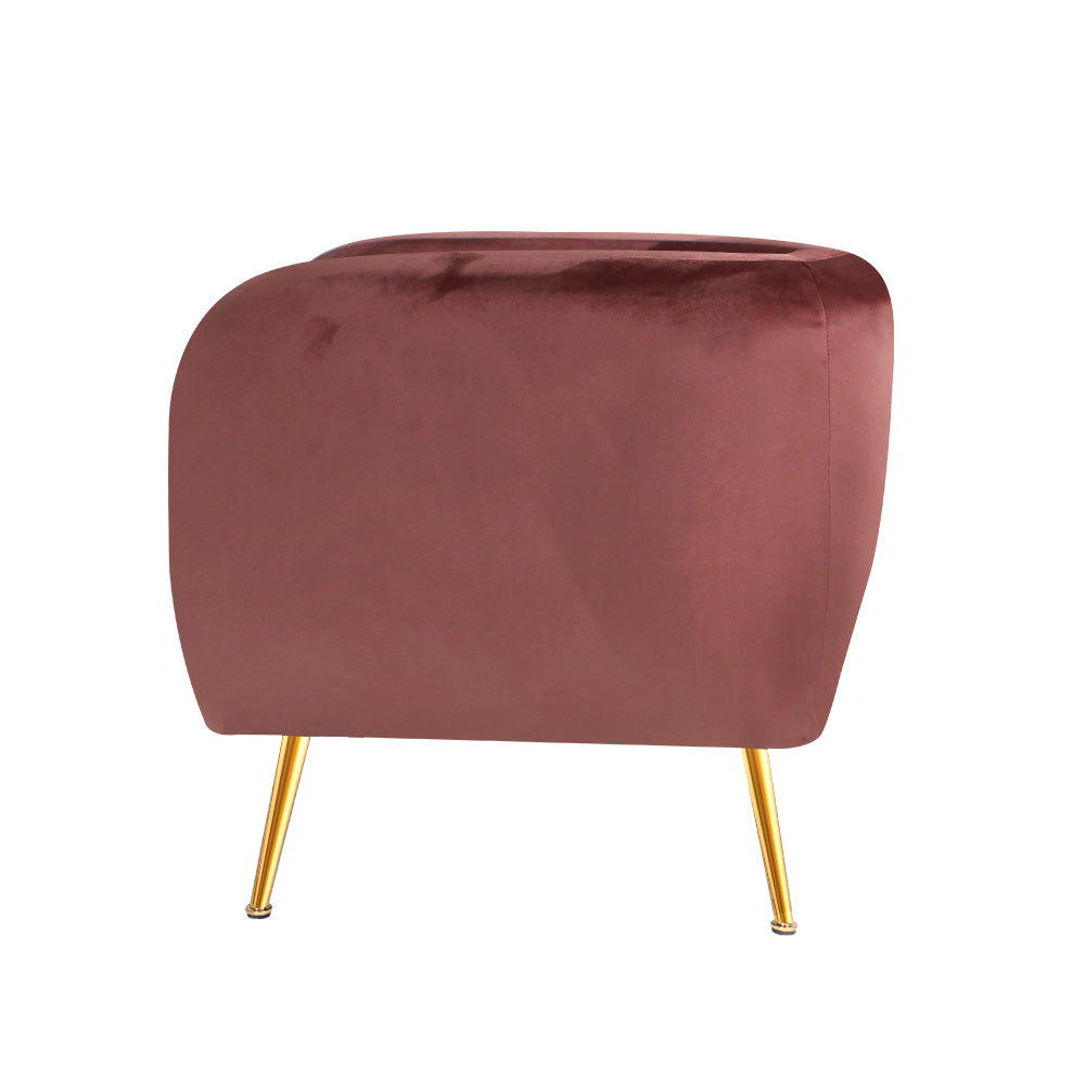 Velvet Pink/Green Armchair Lounge Sofa - Accent Chair