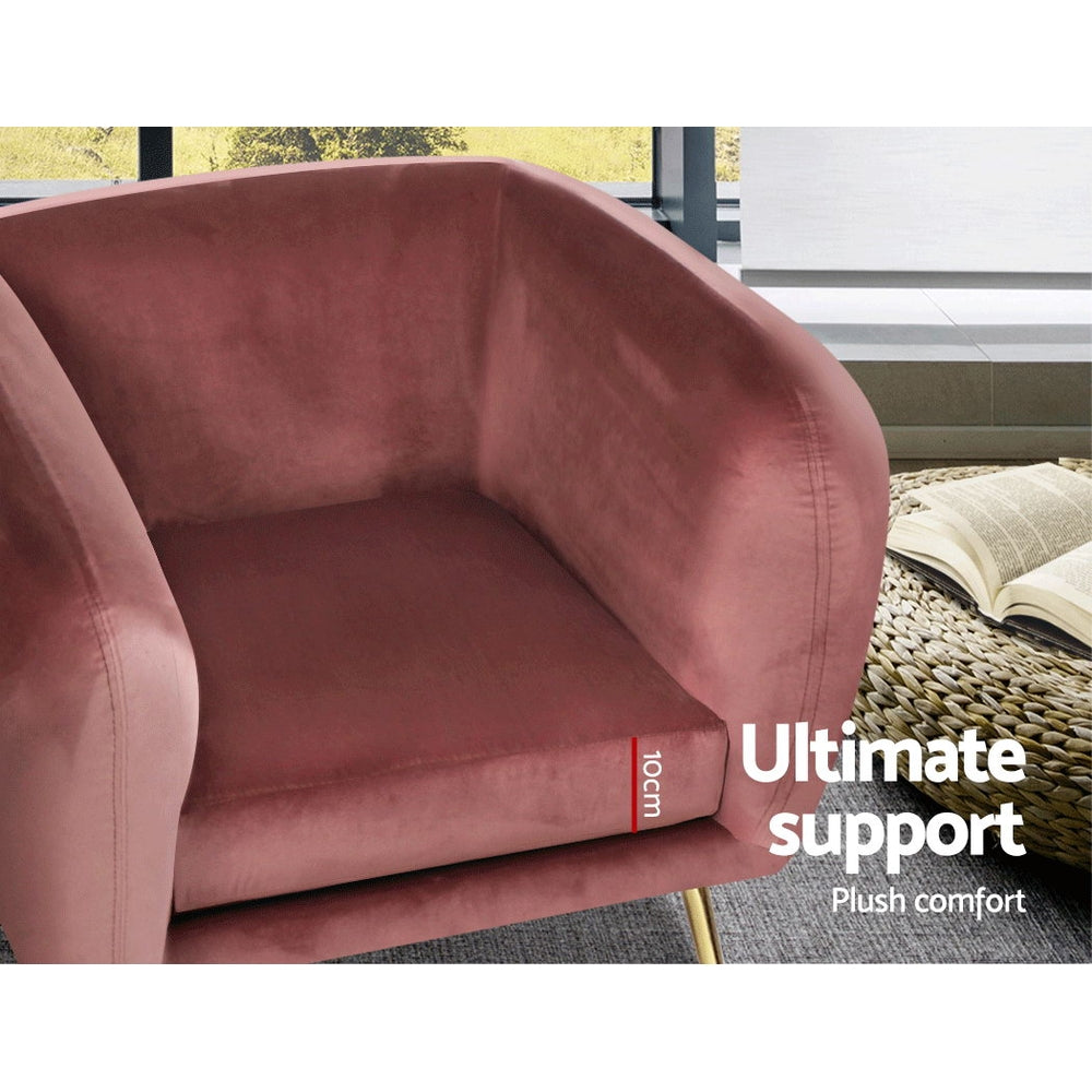 Velvet Pink/Green Armchair Lounge Sofa - Accent Chair