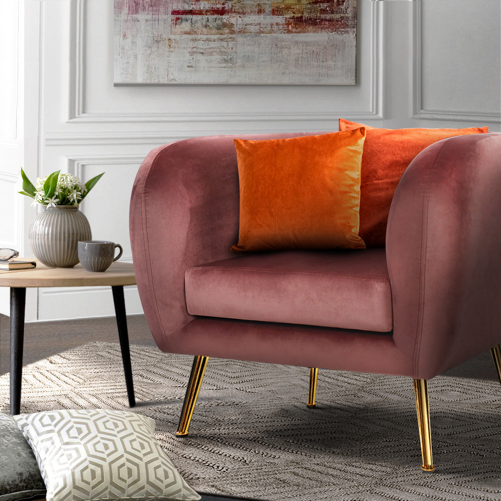 Velvet Pink/Green Armchair Lounge Sofa - Accent Chair