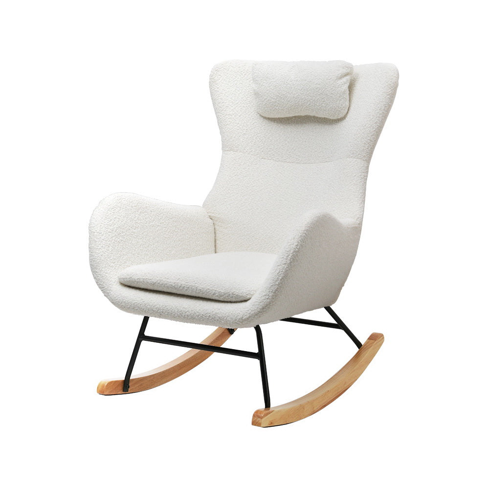 Modern Boucle Rocking Chair with Pillow - White