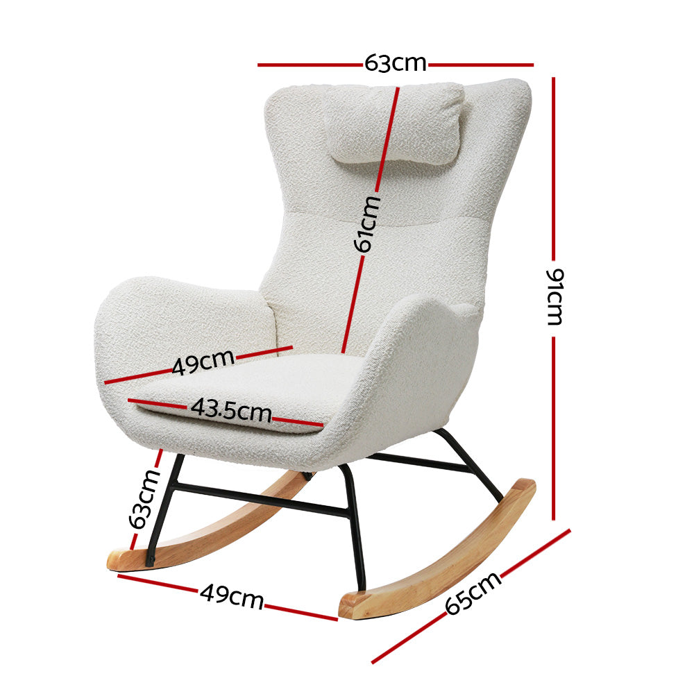 Modern Boucle Rocking Chair with Pillow - White
