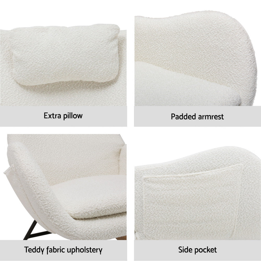 Modern Boucle Rocking Chair with Pillow - White