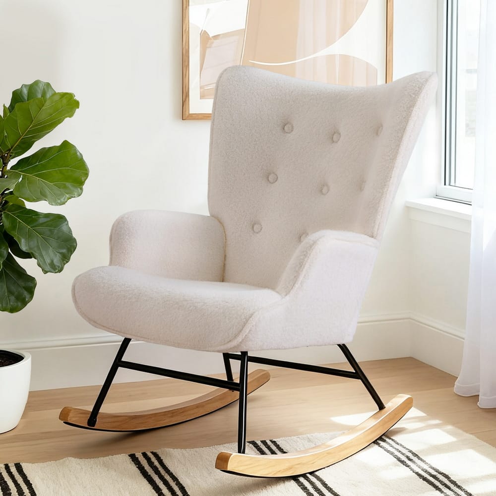 Rocking Armchair Boucle Fabric 68x74x91cm