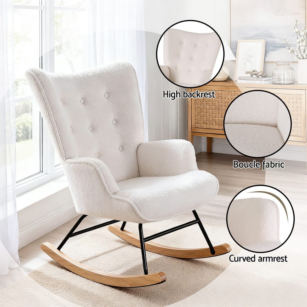 Rocking Armchair Boucle Fabric 68x74x91cm