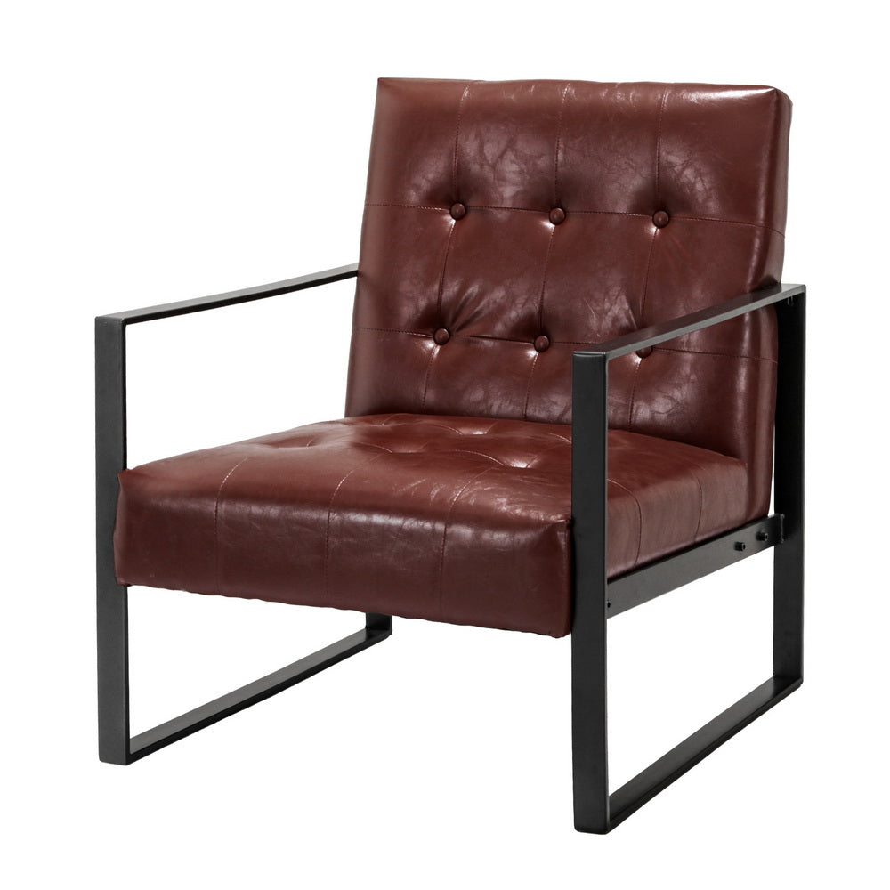 Armchair Lounge Chair Accent Chairs Pu Leather Sofa Brown Metal Frame