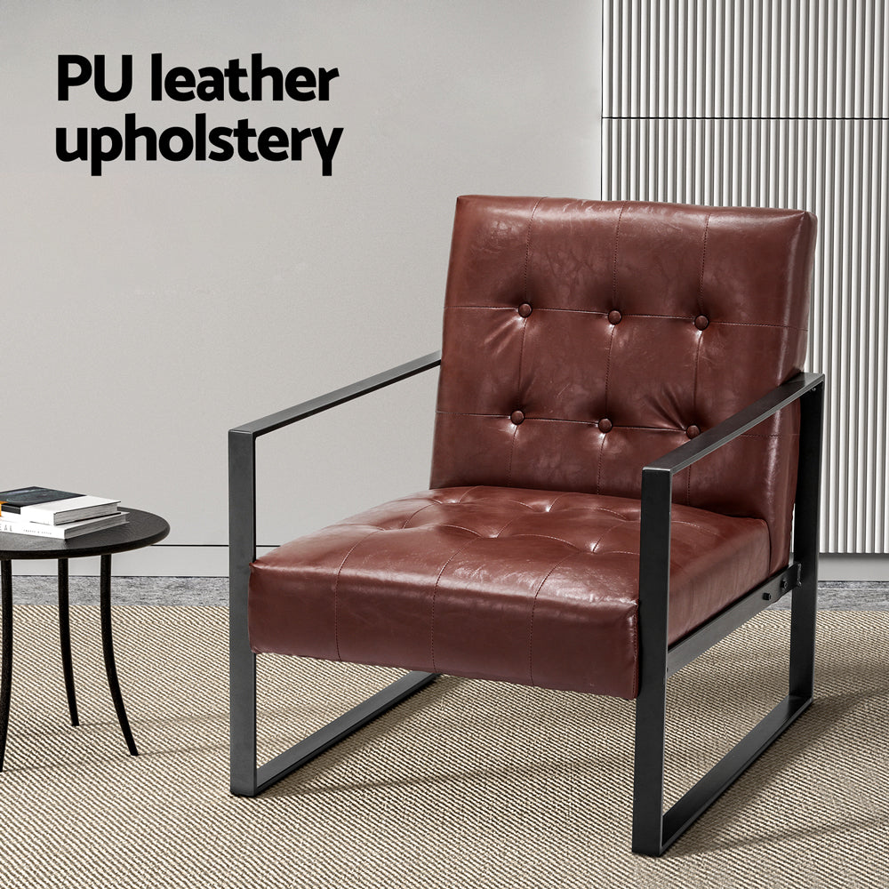 Armchair Lounge Chair Accent Chairs Pu Leather Sofa Brown Metal Frame