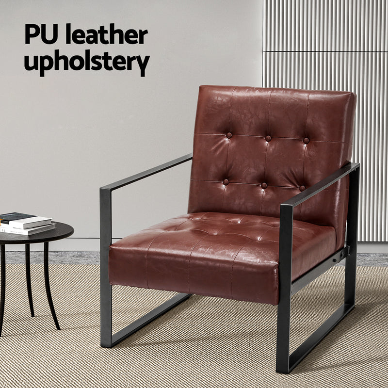 Armchair Lounge Chair Accent Chairs Pu Leather Sofa Brown