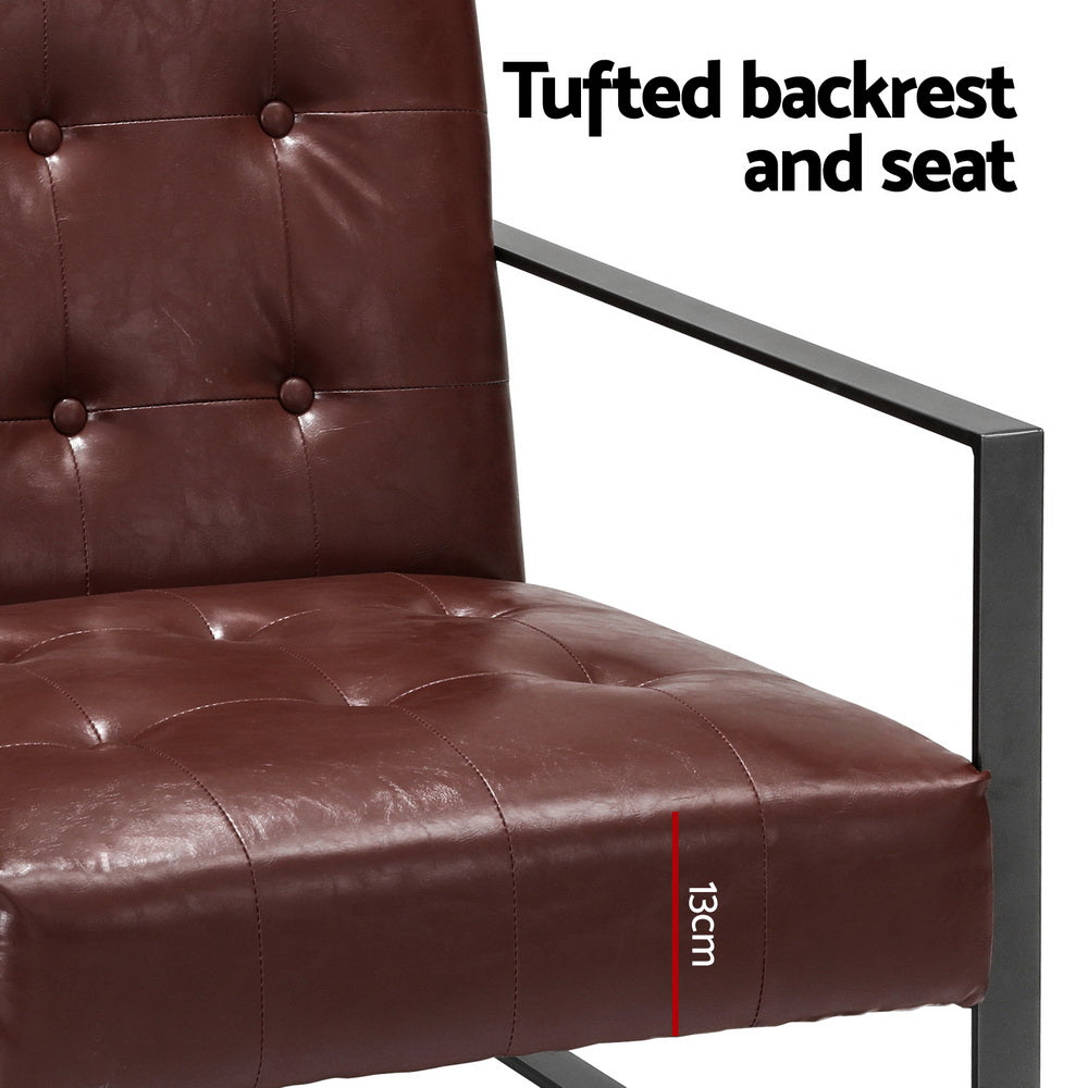 Armchair Lounge Chair Accent Chairs Pu Leather Sofa Brown Metal Frame