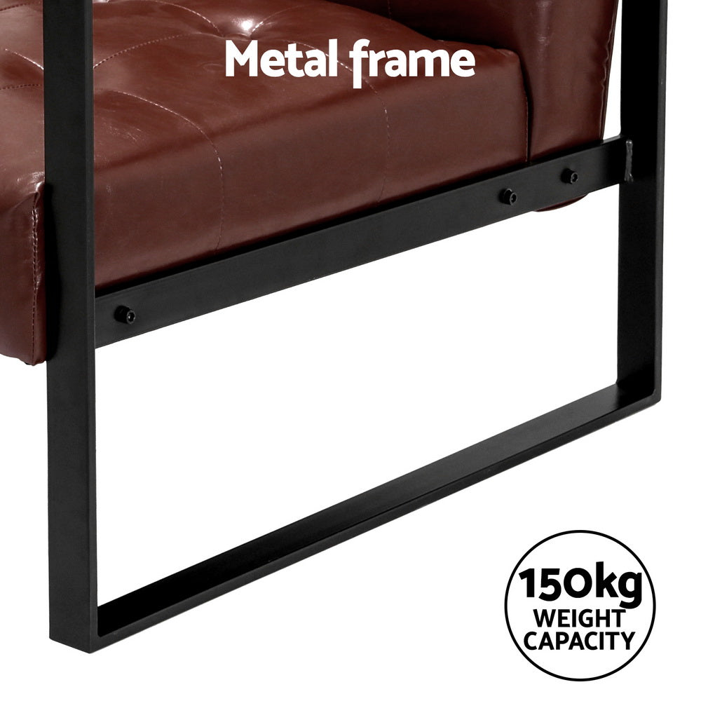 Armchair Lounge Chair Accent Chairs Pu Leather Sofa Brown Metal Frame