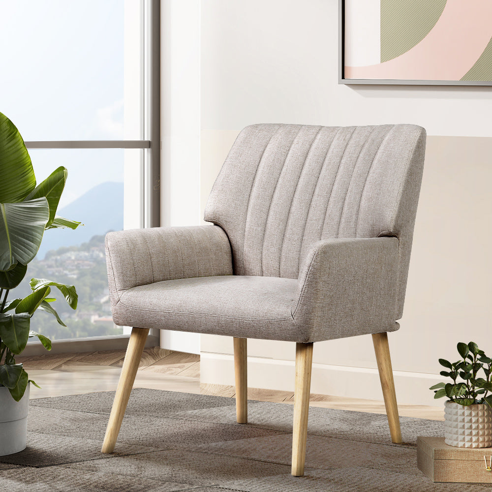 Beige Fabric Armchair Comfortable Lounge Chair