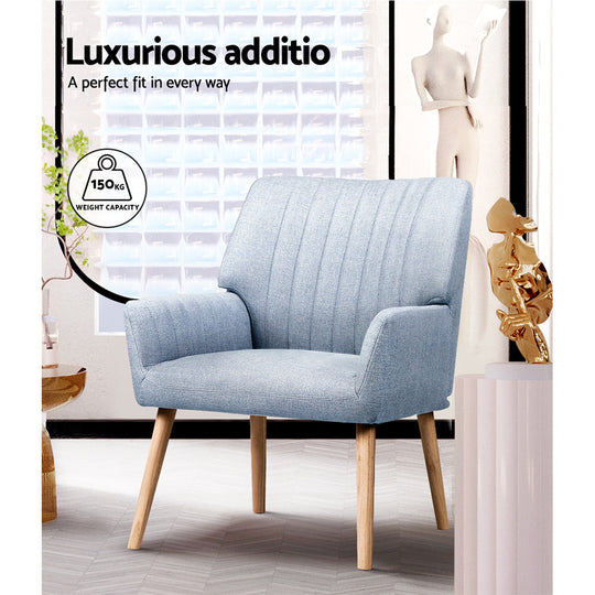 Armchair Fabric Blue Grey Sebastini - Lounge Chair Accent Chairs