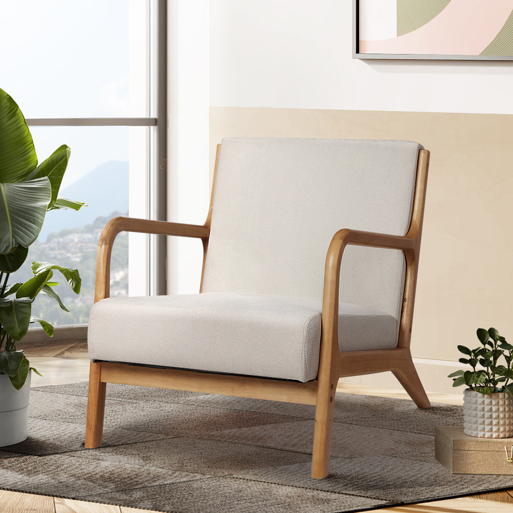 Armchair Lounge Chair Accent Armchairs Couch Sofa Bedroom Beige Wood