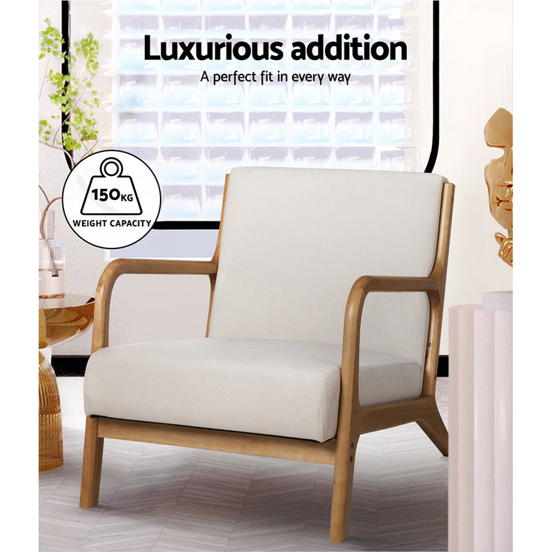 Accent Armchair Couch Sofa Bedroom Beige Wood | PayPal
