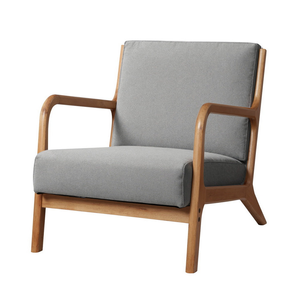 Armchair Fabric Light Grey Fabric Upholstery Wooden Frame King