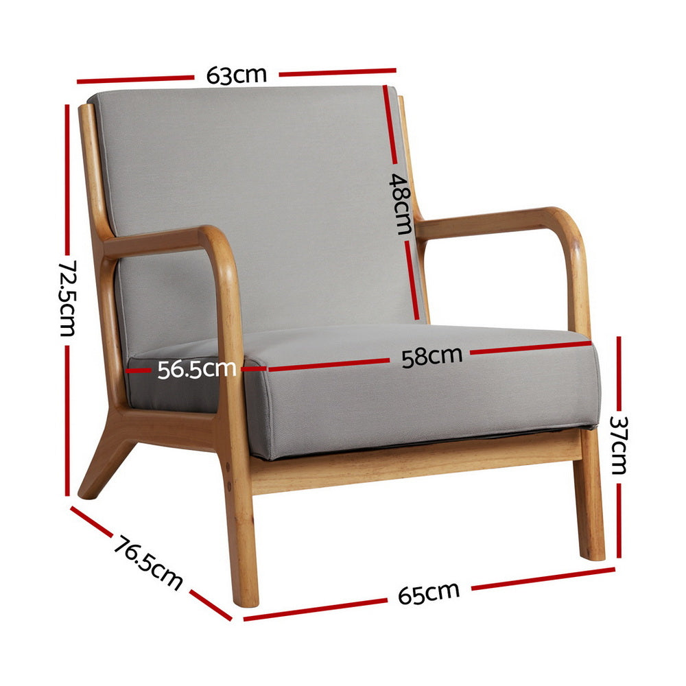 Armchair Fabric Light Grey Fabric Upholstery Wooden Frame King