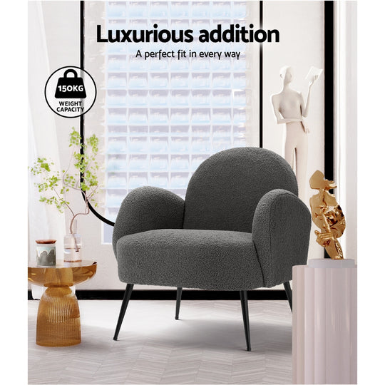 Armchair Boucle Charcoal Hanes - Lounge Chair Accent Arm