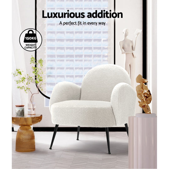 Armchair Boucle White Hanes - Lounge Chair Accent Arm