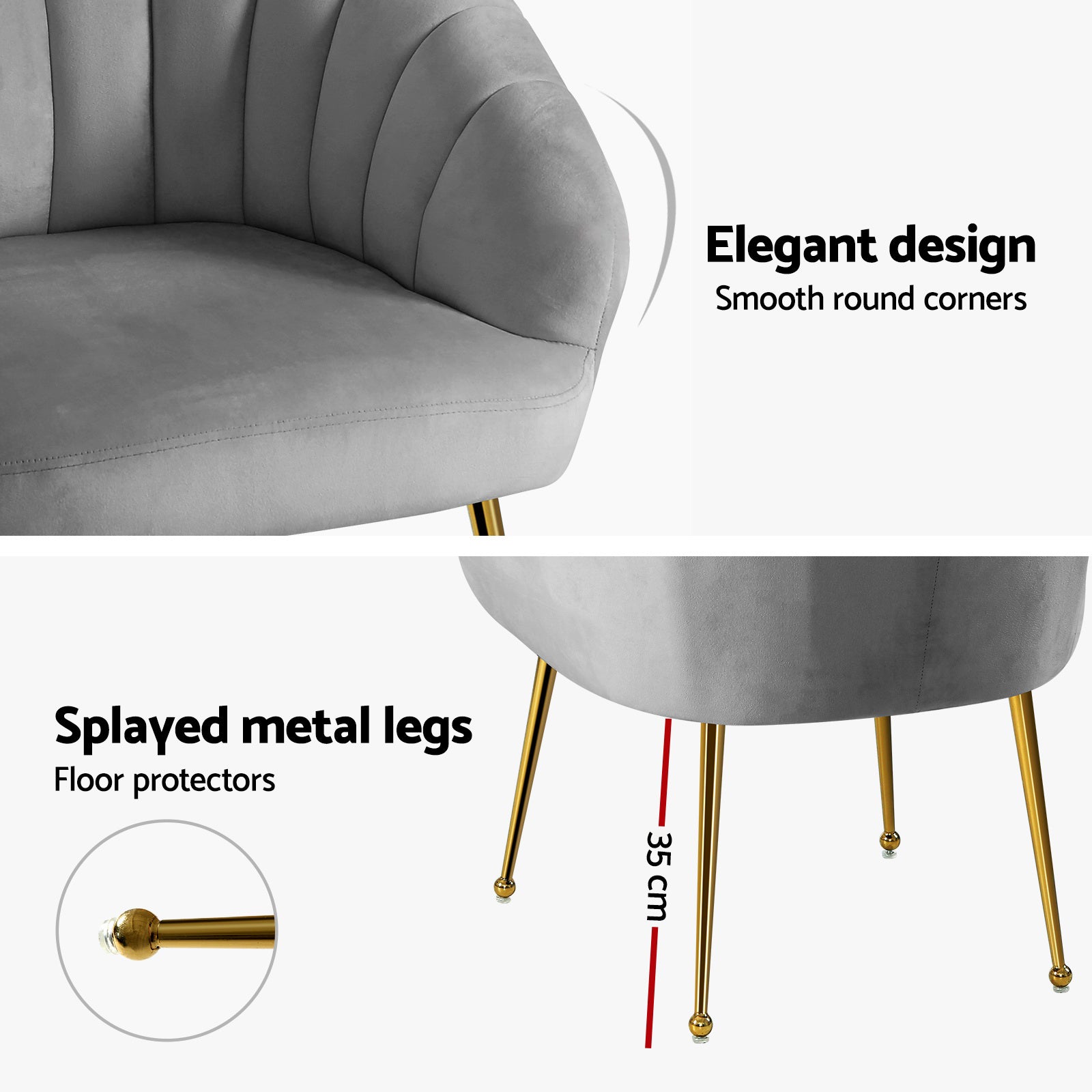 Stylish eye catching Velvet Sofa Couch Armchair-GY/ G/B/P