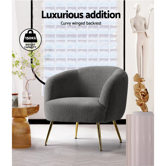 Armchair Lounge Chair Armchairs Sherpa Boucle Charcoal - Accent Chairs Arm