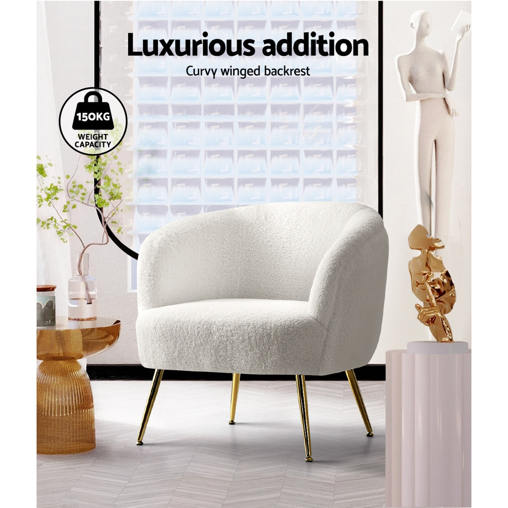 Armchair Lounge Chair Armchairs Sherpa Boucle Sofa White