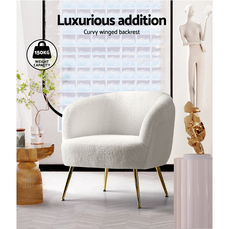 Armchair Lounge Chair Armchairs Sherpa Boucle Sofa White - Accent Chairs