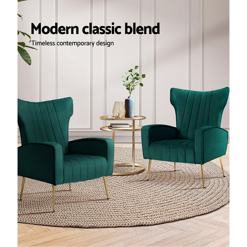 Armchair Green Velvet Kate - Beautiful Chair Sofa Grey