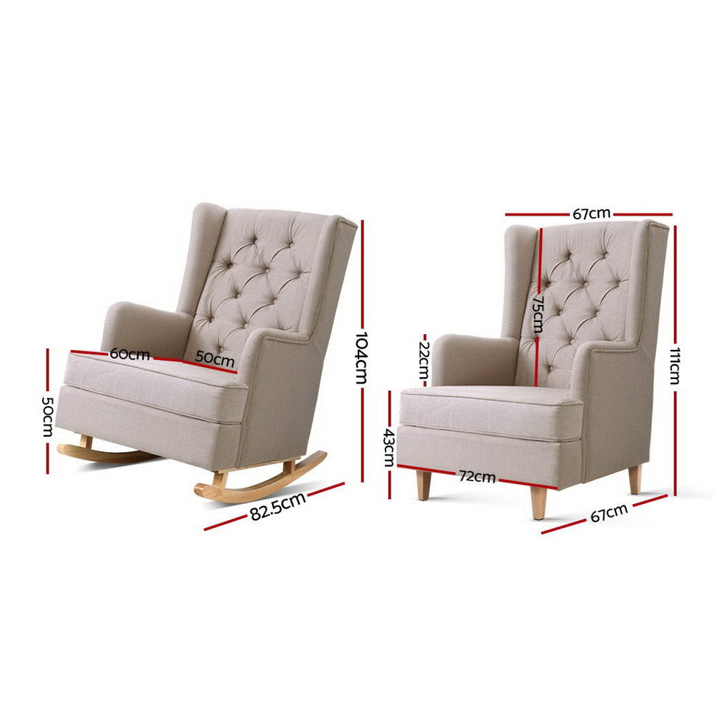 Gaia Rocking Chair Armchair Linen Fabric Beige Comfortable