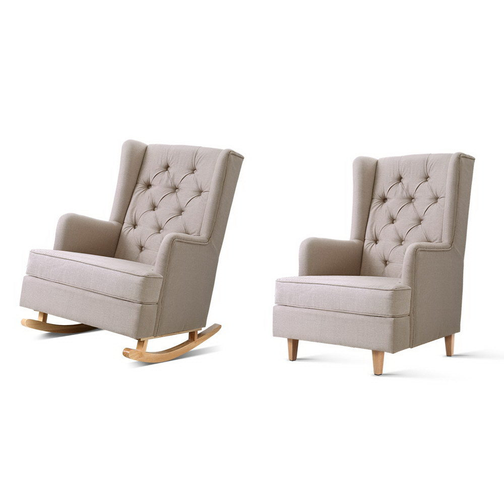 Gaia Rocking Chair Armchair Linen Fabric Beige Comfortable