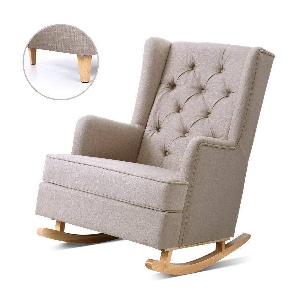 Gaia Rocking Chair Armchair Linen Fabric Beige Comfortable