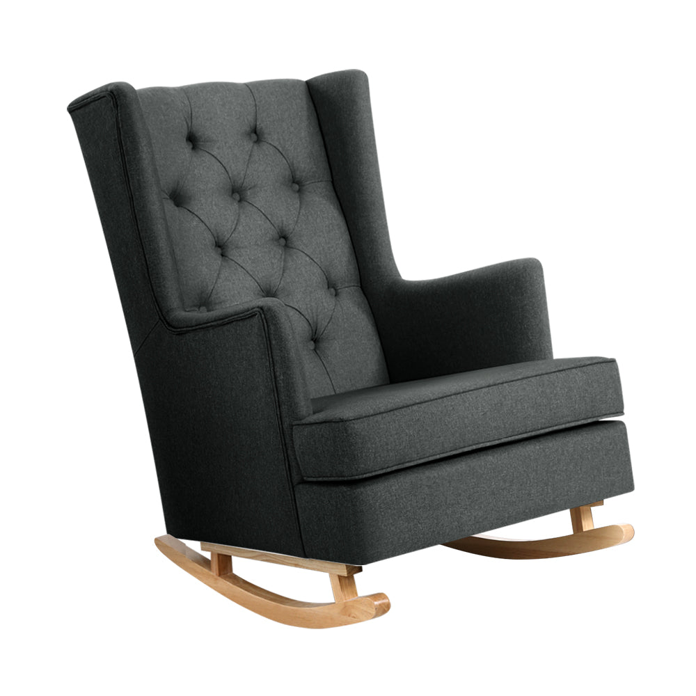 Rocking Chair Armchair Linen Fabric Charcoal Gaia
