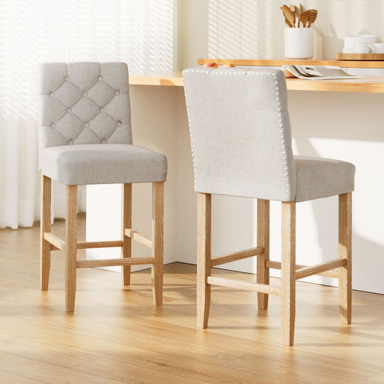 2x Bar Stools Linen Upholstered Chairs | Linen finish