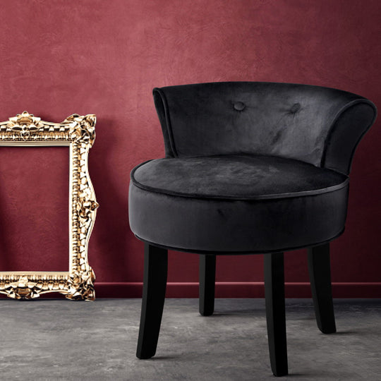 Black colour - Vanity Stool Velvet Black Abella