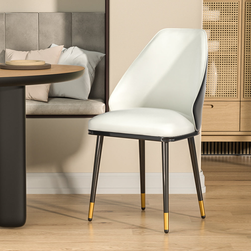 Set of 2 Dining Chairs White and Black Leather Seat