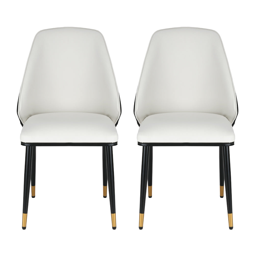 Set of 2 Dining Chairs White and Black Leather Seat
