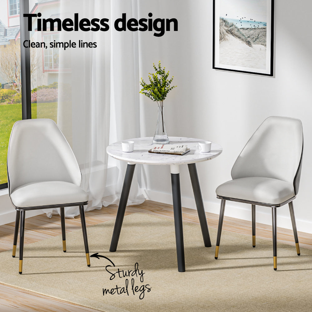 Set of 2 Dining Chairs White and Black Leather Seat