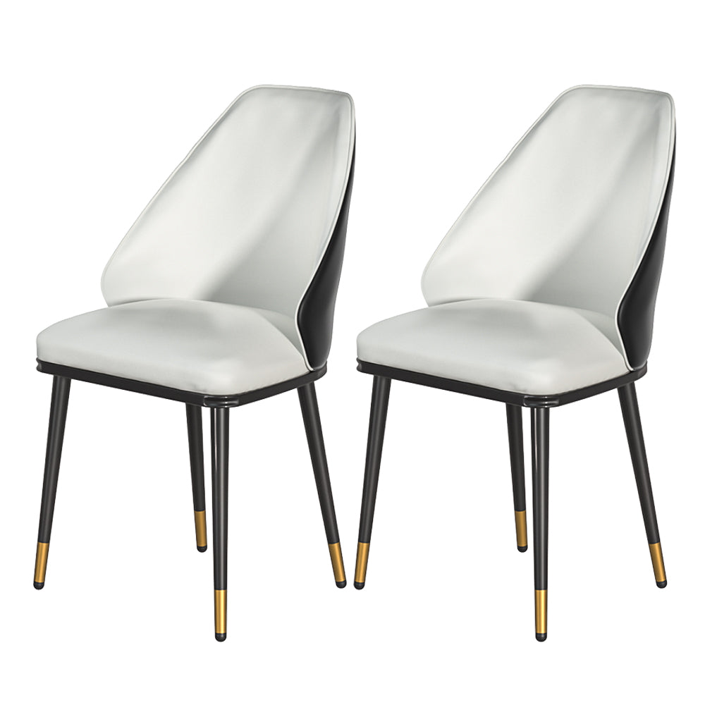 Set of 2 Dining Chairs White and Black Leather Seat