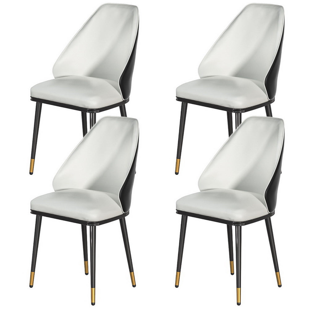 Dining Chairs Set of 4 Leather Seat Beige and Black - Modern