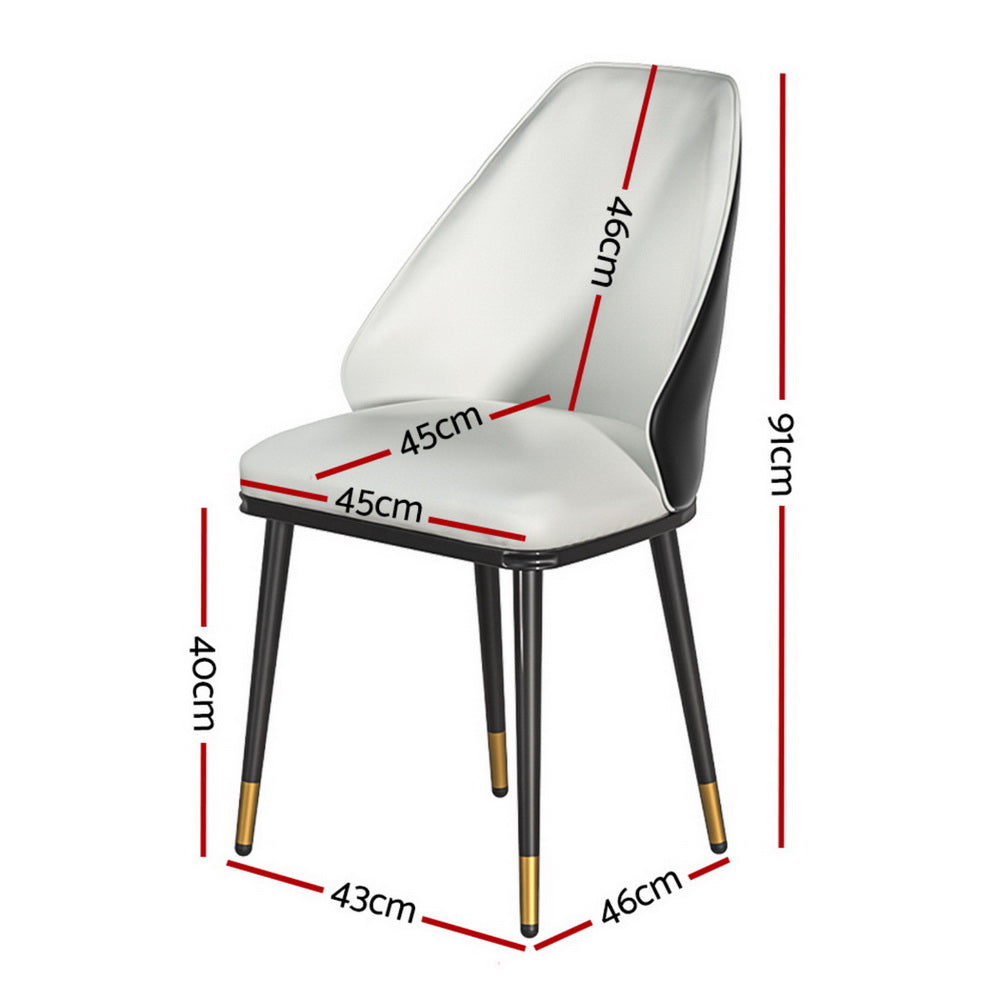 Dining Chairs Set of 4 Leather Seat Beige and Black - Modern