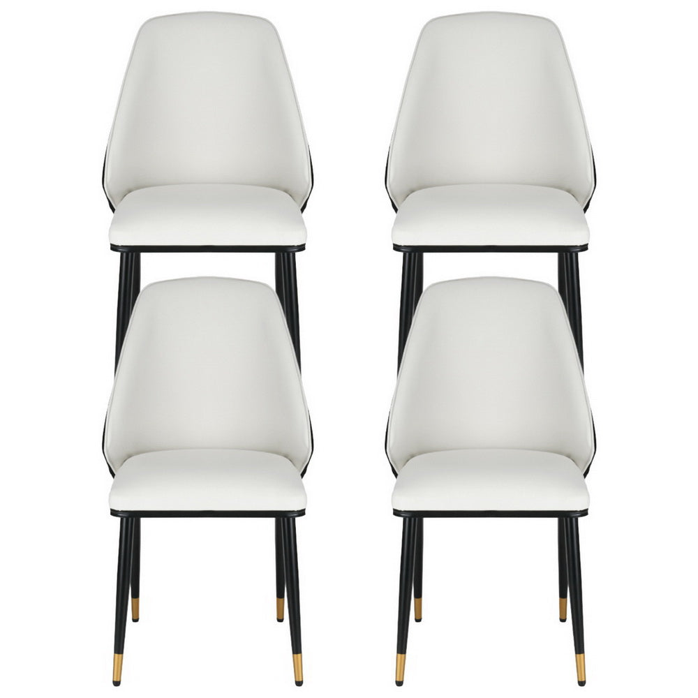 Dining Chairs Set of 4 Leather Seat Beige and Black - Modern