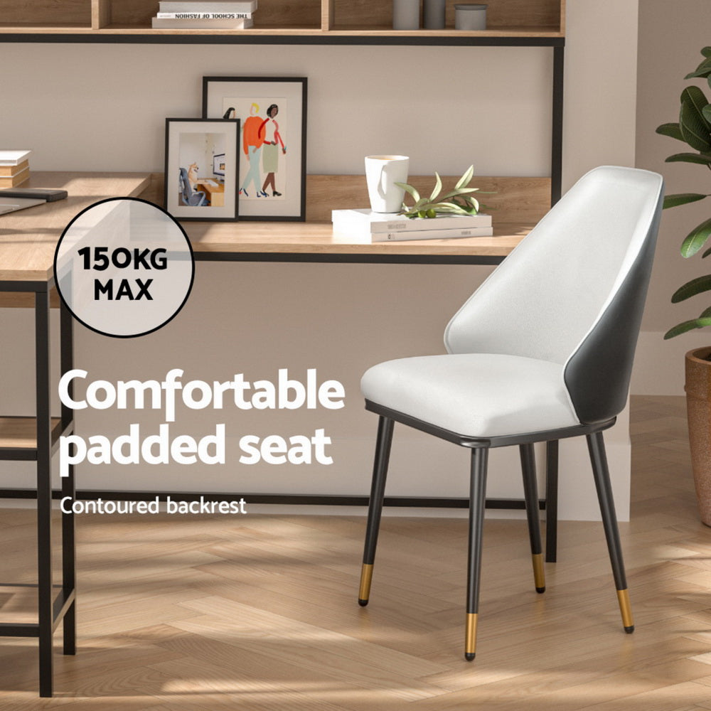 Dining Chairs Set of 4 Leather Seat Beige and Black - Modern
