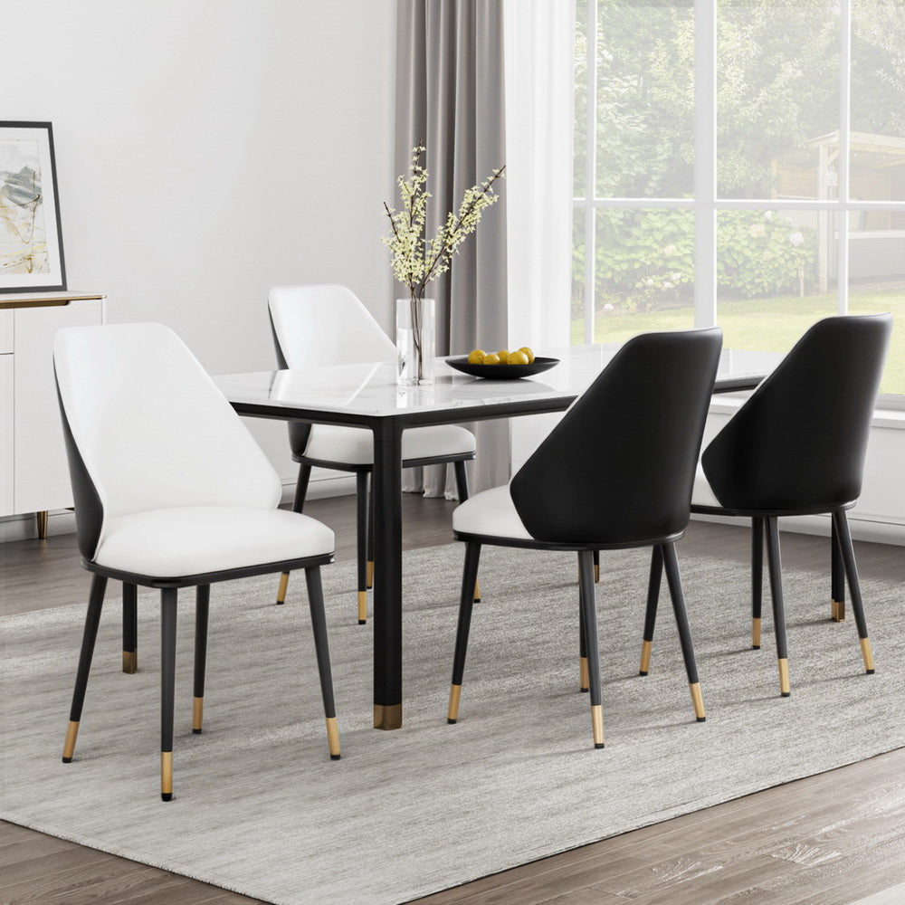 Dining Chairs Set of 4 Leather Seat Beige and Black - Modern