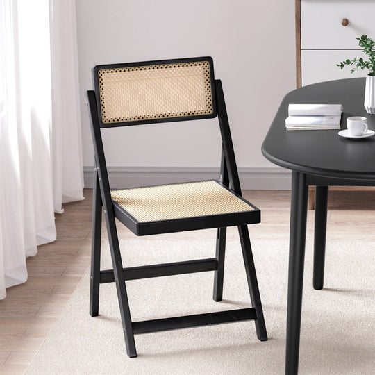 Kitchen & Dining Chairs - Wooden Rattan Dining Chair - Foldable - Black