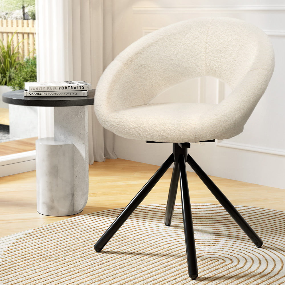 Kitchen & Dining Chairs - Dining Chairs Set Of 2 Sherpa Boucle Swivel Base